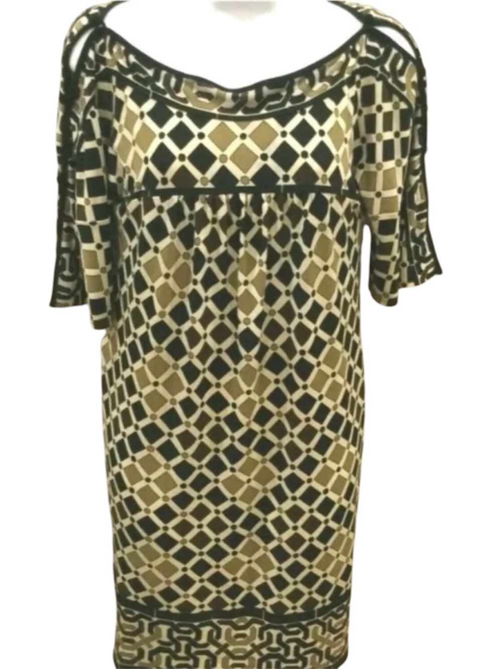 Nine West Dress Size 2 Black Ivory Brown Geometric Print - Picture 1 of 9